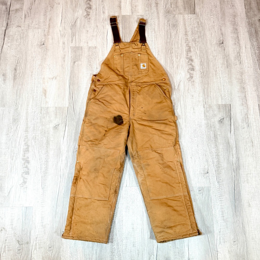 Carhartt Overalls Brown Men 38x28 Duck Canvas Workwear R01 Brown